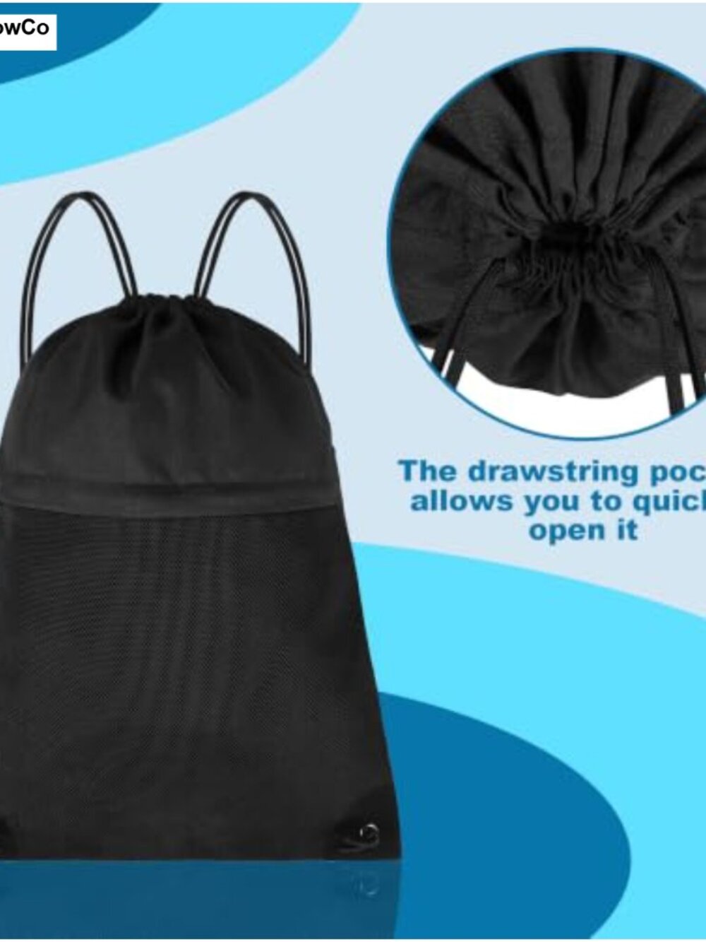 Drawstring Backpack Gym Bag 2 Pack Lightweight Packable - Picture 3 of 5
